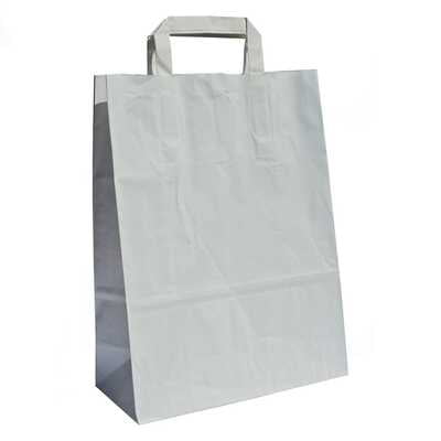 papieren tassen, plat handvat, 22x10x28 cm, wit kraft, 70 grs