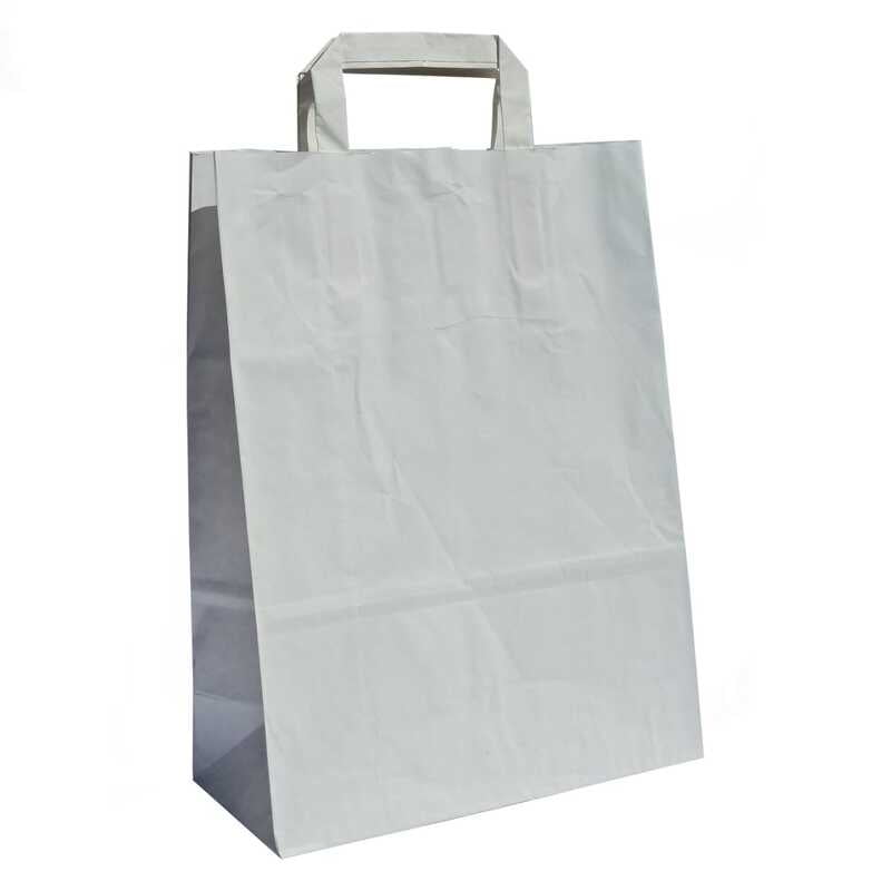 papieren tassen, plat handvat, 32x15x43 cm, wit kraft, 80 grs