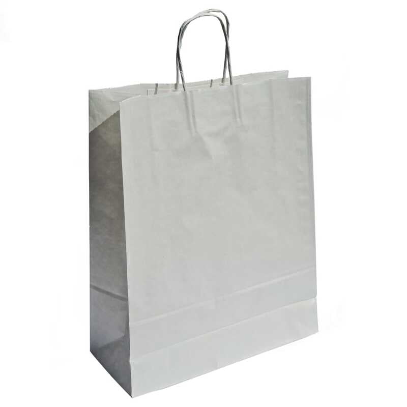 papieren tassen, gedraaid handvat, 26x12x35 cm, smal gestreept wit kraft, 100 grs