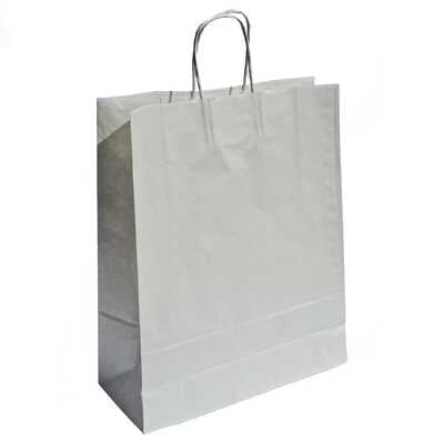 papieren tassen, gedraaid handvat, 22x10x31 cm, smal gestreept wit kraft, 90 grs