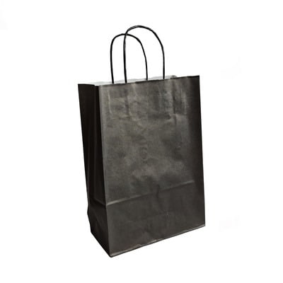 papieren tassen, gedraaid handvat, 22x10x31 cm, wit kraft, 90 grs, zwart
