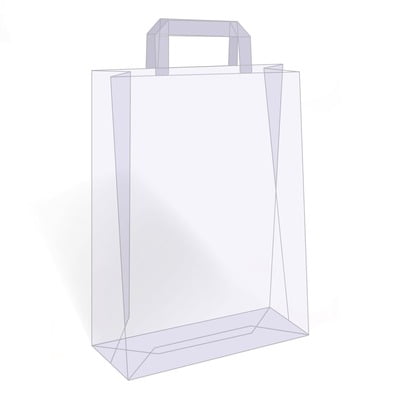 papieren tassen, plat handvat, 22x10x28 cm, wit kraft, 70 grs